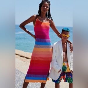 Banana Republic Limited Edition Multicolor Striped‎ Ribbed Midi Dress Size M